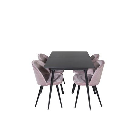 Silar Extention Table  - Black Melamine / Black Legs, Velvet Dining Chair - Pink / Black_4