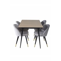 Silar Extention Table  - "Wood Look"  Melamine / Black Legs, Velvet Dining Chair Brass - Light Grey / Black_4