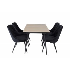 Silar Extention Table  - "Wood Look"  Melamine / Black Legs, Velvet Deluxe Dining Chair - Black / Black_4