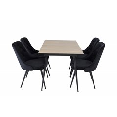 Silar Extention Table - "Wood Look" Melamine / Black Legs, Velvet Deluxe Dining Chair - Black / Black_4