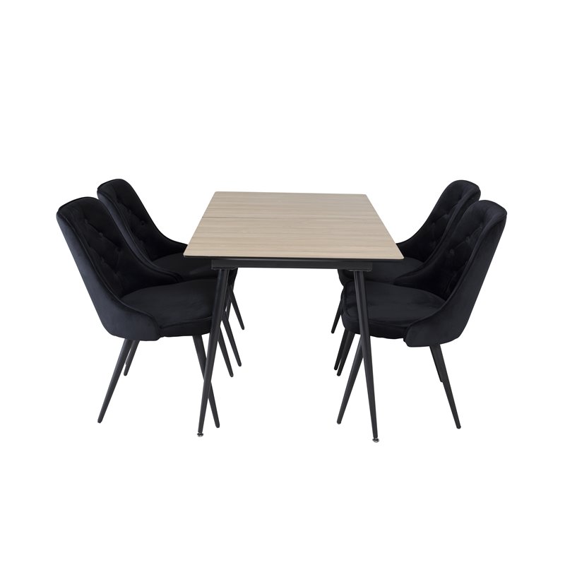 Silar Extention Table - "Wood Look" Melamine / Black Legs, Velvet Deluxe Dining Chair - Black / Black_4