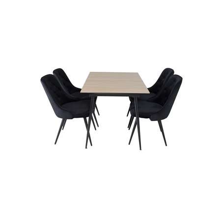 Silar Extention Table - "Wood Look" Melamine / Black Legs, Velvet Deluxe Dining Chair - Black / Black_4