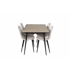 Silar Extention Table  - "Wood Look"  Melamine / Black Legs, Polar Dining Chair- Black legs / Beige Velvet (ersätter 19902-880)_