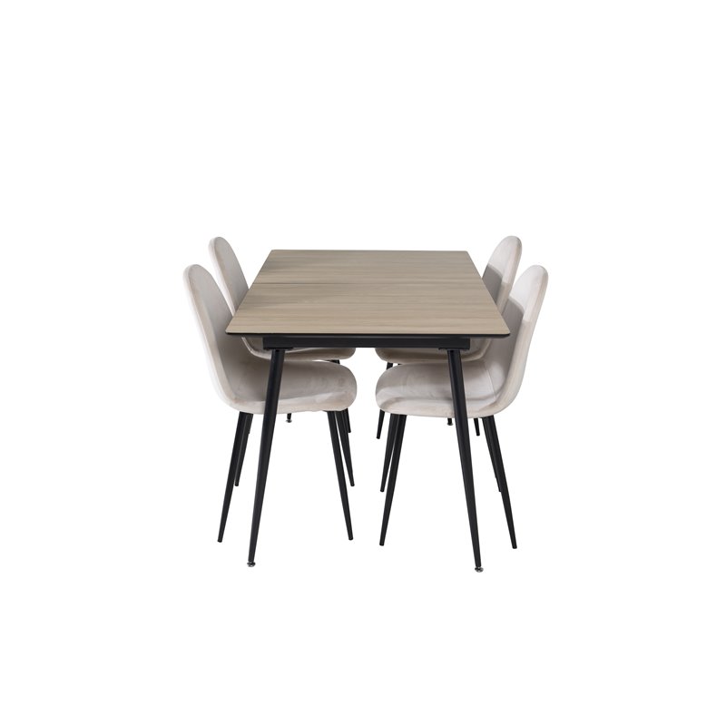 Silar Extention Table  - "Wood Look"  Melamine / Black Legs, Polar Dining Chair- Black legs / Beige Velvet (ersätter 19902-880)_