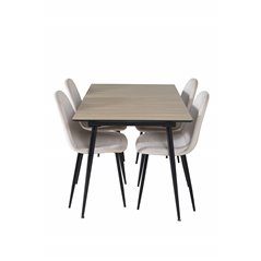 Silar Extention Table  - "Wood Look"  Melamine / Black Legs, Polar Dining Chair- Black legs / Beige Velvet (ersätter 19902-880)_