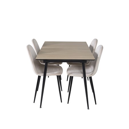 Silar Extention Table  - "Wood Look"  Melamine / Black Legs, Polar Dining Chair- Black legs / Beige Velvet (ersätter 19902-880)_