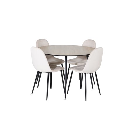 Silar Dining Table - Round 100 cm - "Wood Look" Melamine / Black Legs, Polar Dining Chair- Black legs / Beige Velvet (ersätter 