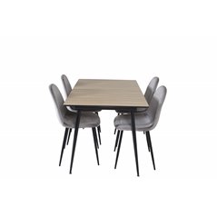 Silar Extention Table  - "Wood Look"  Melamine / Black Legs, Polar Dining Chair - Black legs / Light Grey Velvet (ersätter 19902