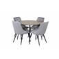 Silar Dining Table - Round 100 cm - "Wood Look"  Melamine / Black Legs, Velvet Deluxe Dining Chair - Light Grey / Black_4