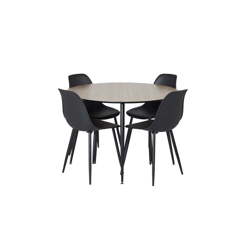 Silar Dining Table - Round 100 cm - "Wood Look" Melamine / Black Legs, Polar Plastic Dining Chair - Black Legs / Black Plastic_