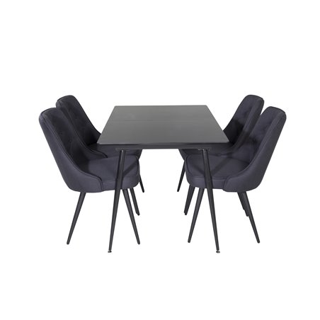 Silar Extention Table  - Black Melamine / Black Legs, Velvet Deluxe Dining Chair - Black Legs - Black Fabric_4