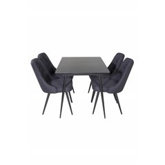 Silar Extention Table  - Black Melamine / Black Legs, Velvet Deluxe Dining Chair - Black Legs - Black Fabric_4