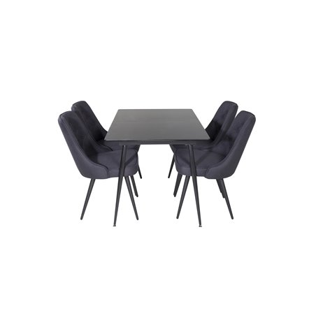 Silar Extention Table  - Black Melamine / Black Legs, Velvet Deluxe Dining Chair - Black Legs - Black Fabric_4