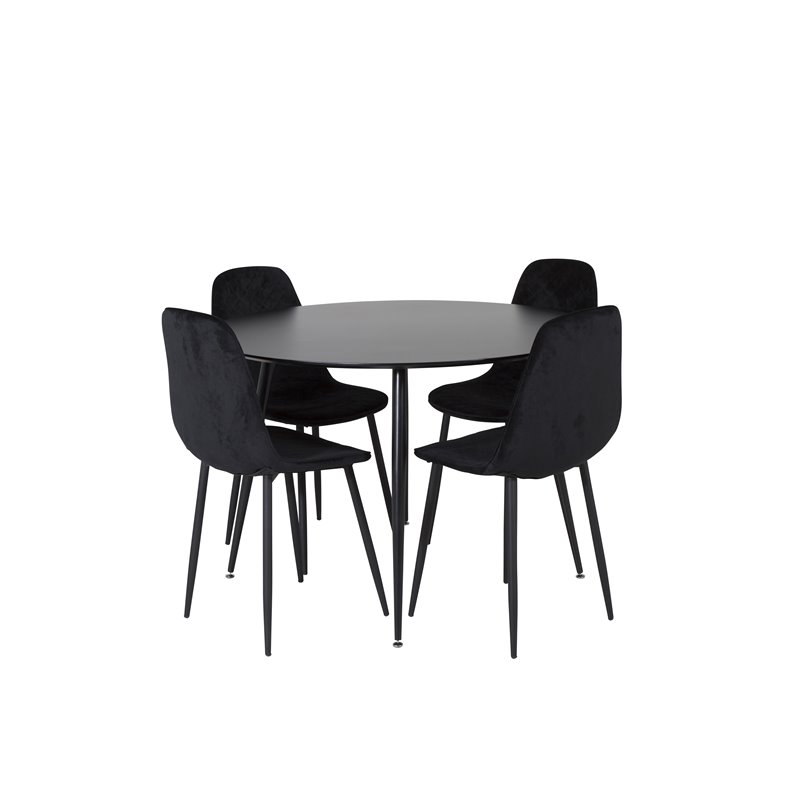 Silar Dining Table - Round 100 cm - Black Melamine / Black Legs, Polar Diamond Dining Chair - Black Legs - Black Velvet_4