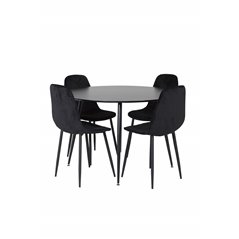 Silar Dining Table - Round 100  cm - Black Melamine / Black Legs, Polar Diamond Dining Chair - Black Legs - Black Velvet_4