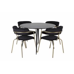 Silar Dining Table - Round 100 cm - Black Melamine / Black Legs, Arrow armchair - Brass Legs - Black Velvet_4