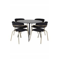 Silar Dining Table - Round 100 cm - Black Melamine / Black Legs, Arrow armchair - Brass Legs - Black Velvet_4