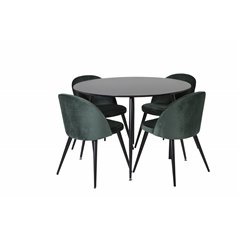 Silar Dining Table - Round 100 cm - Black Melamine / Black Legs, Velvet Dining Chair - Green / Black_4