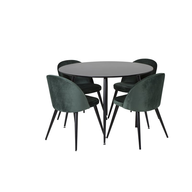 Silar Spisebord - Rundt 100 cm - Sort Melamin / Sorte Ben, Velvet Spisebordsstol - Grøn / Sort_4