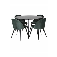 Silar Dining Table - Round 100 cm - Black Melamine / Black Legs, Velvet Dining Chair - Green / Black_4