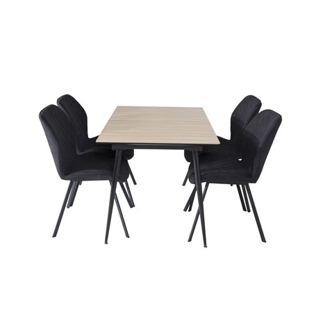 Silar Extention Table  - "Wood Look"  Melamine / Black Legs, Gemma  Dining Chair - Black Legs - Black Fabric_4