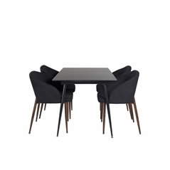 Silar Extention Table  - Black Melamine / Black Legs, Arch Dining Chair - Walnut Legs - Black Fabric_4