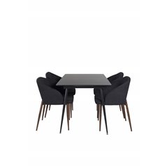 Silar Extention Table  - Black Melamine / Black Legs, Arch Dining Chair - Walnut Legs - Black Fabric_4