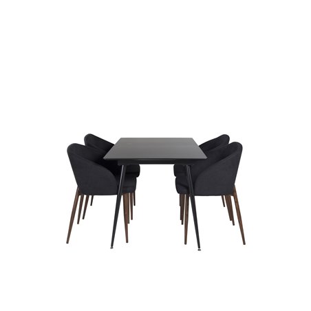 Silar Extention Table  - Black Melamine / Black Legs, Arch Dining Chair - Walnut Legs - Black Fabric_4