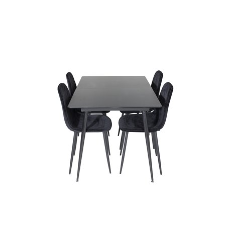 Silar Extention Table - Black Melamine / Black Legs, Polar Diamond Dining Chair - Black Legs - Black Velvet_4
