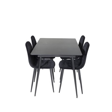 Silar Extention Table - Black Melamine / Black Legs, Polar Diamond Dining Chair - Black Legs - Black Velvet_4