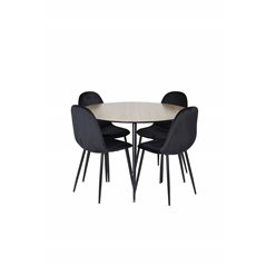 Siivilä ruokapöytä - Pyöreä 100 cm - "Wood Look" Melamiini / mustat jalat, Polar ruokapöytä - Mustat jalat / Black Velvet (korva