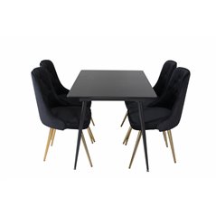 Silar Extention Table  - Black Melamine / Black Legs, Velvet Deluxe Dining Chair - Black / Brass_4