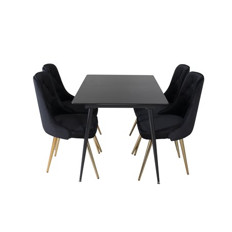 Silar Extention Table - Black Melamine / Black Legs, Velvet Deluxe Dining Chair - Black / Brass_4