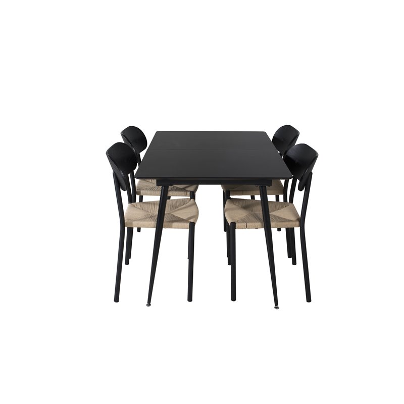 Silar Extention Table  - Black Melamine / Black Legs, Polly Dining Chair - Nature / Black_4