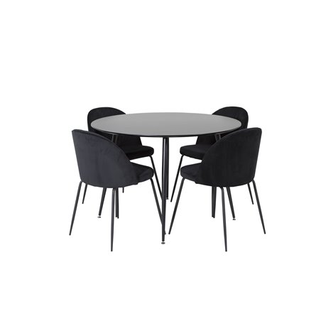 Silar Dining Table - Round 100 cm - Black Melamine / Black Legs, Wrinkles Dining Chair - Black Legs - Black Velvet_4