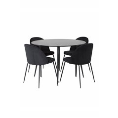 Silar Dining Table - Round 100 cm - Black Melamine / Black Legs, Wrinkles Dining Chair - Black Legs - Black Velvet_4