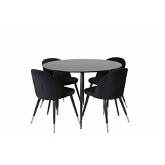 Silar Dining Table - Round 100  cm - Black Melamine / Black Legs, Velvet Dining Chair Brass - Black / Black_4