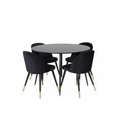 Silar Dining Table - Round 100 cm - Black Melamine / Black Legs, Velvet Dining Chair Brass - Black / Black_4