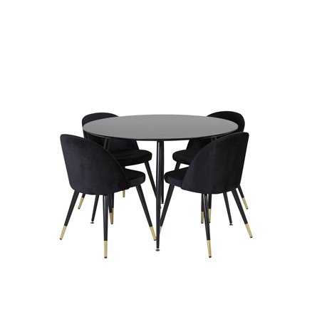 Silar Dining Table - Round 100 cm - Black Melamine / Black Legs, Velvet Dining Chair Brass - Black / Black_4