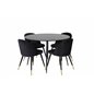 Silar Dining Table - Round 100  cm - Black Melamine / Black Legs, Velvet Dining Chair Brass - Black / Black_4