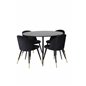 Silar Dining Table - Round 100  cm - Black Melamine / Black Legs, Velvet Dining Chair Brass - Black / Black_4