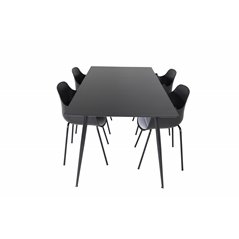 Silar Dining Table - 180 cm - Black Melamine / Black Legs, Comfort Plastic Dining Chair - Black Legs -Black Plastic_4