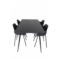 Silar Dining Table - 180 cm - Black Melamine / Black Legs, Comfort Plastic Dining Chair - Black Legs -Black Plastic_4