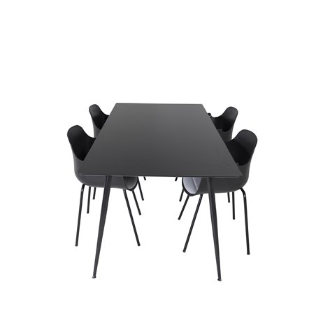 Silar Dining Table - 180 cm - Black Melamine / Black Legs, Comfort Plastic Dining Chair - Black Legs -Black Plastic_4