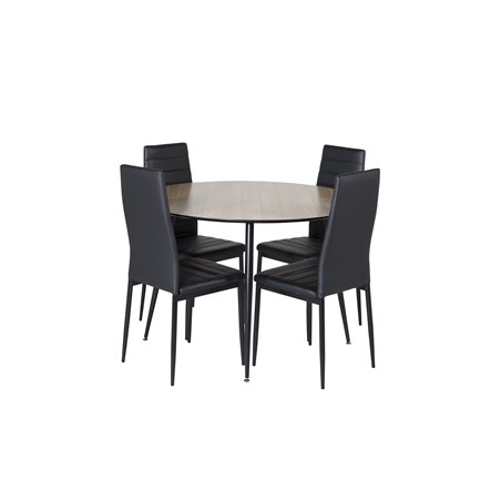 Silar ruokapöytä - pyöreä 100 cm - "Wood Look" Melamiini / mustat jalat, ohut korkeaselkäinen ruokapöytä - mustat jalat - musta 