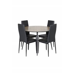 Silar ruokapöytä - pyöreä 100 cm - "Wood Look" Melamiini / mustat jalat, ohut korkeaselkäinen ruokapöytä - mustat jalat - musta 