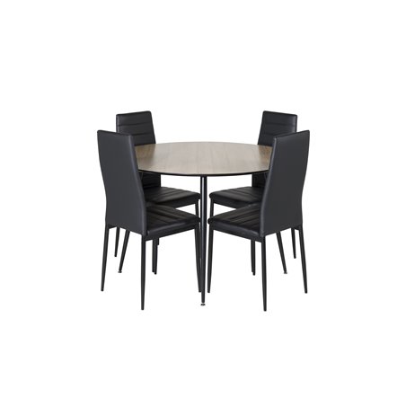 Silar Spisebord - Rundt 100 cm - "Wood Look" Melamin / Sorte Ben, Slank Spisebordsstol med høj ryg - Sorte Ben - Sort PU_4