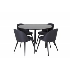 Silar Dining Table - Round 100 cm - Black Melamine / Black Legs, Velvet Dining Chiar - Black legs- Black Fabric_4