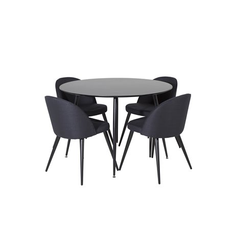 Silar Dining Table - Round 100 cm - Black Melamine / Black Legs, Velvet Dining Chiar - Black legs- Black Fabric_4