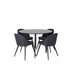 Silar Dining Table - Round 100  cm - Black Melamine / Black Legs, Velvet Dining Chiar  - Black legs- Black Fabric_4